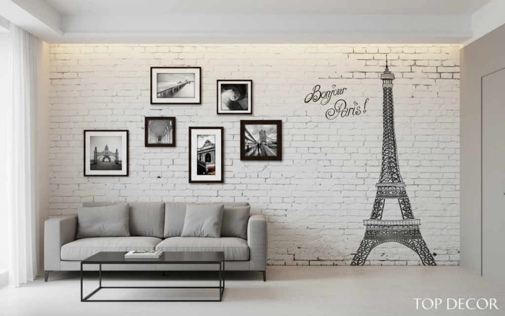 پوستر دیواری طرح پاریس بر دیوار سفید