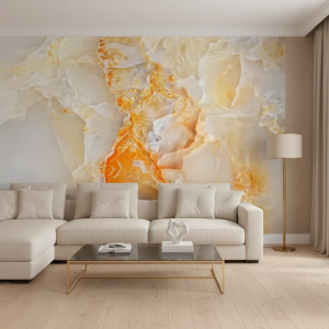 پوستر دیواری سه‌بعدی طرح مرمر سفید و نارنجی درخشان