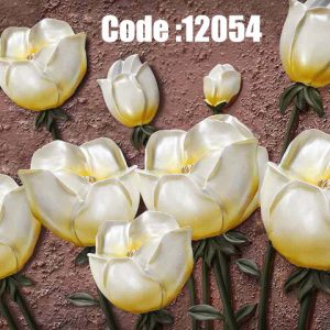 پوستر دیواری سه‌بعدی طرح لاله‌های کرمی ابریشمی بر زمینه قهوه‌ای بافت‌دار