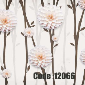 پوستر دیواری سه‌بعدی طرح گل‌های دالبری سفید بر شاخه‌های قهوه‌ای مینیمال
