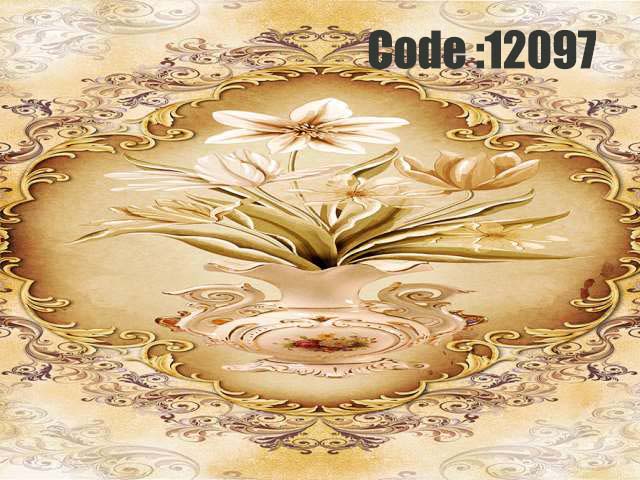 پوستر دیواری سه‌بعدی طرح گلدان کلاسیک طلایی با گل‌های کاکلی