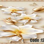 پوستر دیواری سه‌بعدی طرح گل‌های طلایی ابریشمی و پروانه‌های ظریف