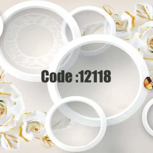 پوستر دیواری سه‌بعدی طرح گل‌های رز و حلقه‌های سفید