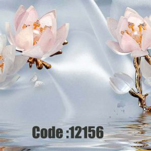 پوستر دیواری طرح گل‌های مرواریدی آرام روی موج آب