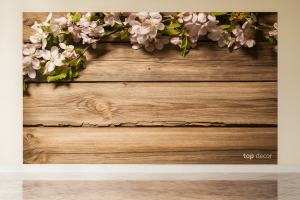 پوستر دیواری طرح شاخه شکوفه بهاری روی چوب