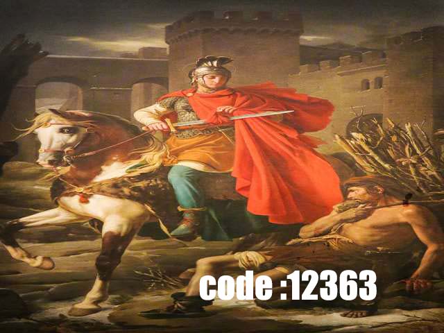 پوستر دیواری طرح سوارکار سلحشور در قلعه سنگی