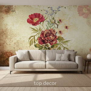 پوستر دیواری طرح گل‌های رز و شقایق آنتیک