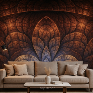 پوستر دیواری طرح برگ‌های نورانی در عمق رنگ‌ها