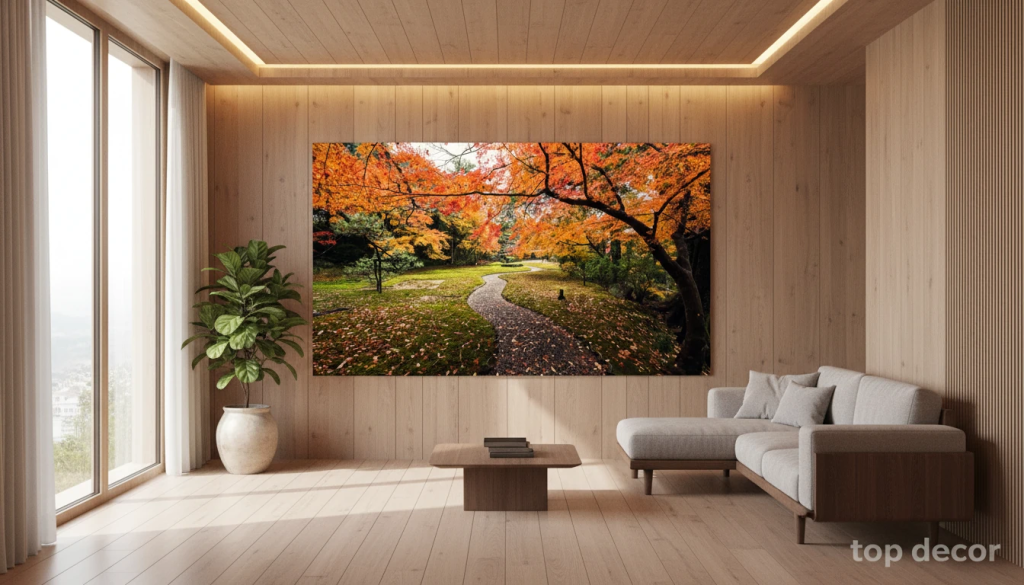 پوستر دیواری باغ پاییزی و مسیر سنگی