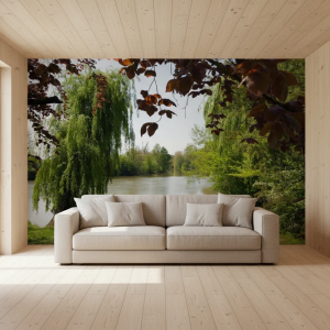 پوستر دیواری منظره دریاچه و بید مجنون