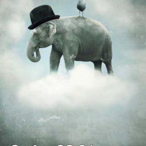 پوستر دیواری طرح فیل روی ابرها و کلاه مشکی