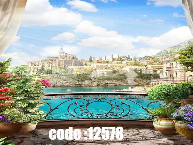 پوستر دیواری منظره قصر و دریا