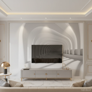 پوستر دیواری سه بعدی طرح دالان و تونل سفید با طاق های معماری