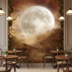 پوستر دیواری سه بعدی طرح ماه کامل و مه‌آلود