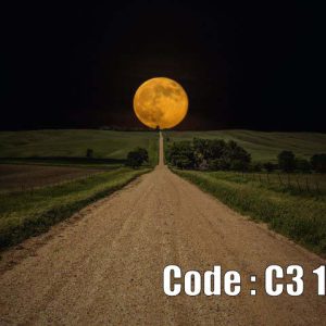 پوستر دیواری منظره جاده خاکی و ماه کامل بزرگ در انتهای مسیر