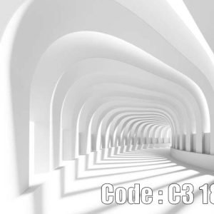 پوستر دیواری سه بعدی طرح دالان و تونل سفید با طاق های معماری