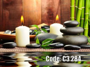 پوستر دیواری سه بعدی طرح اسپا، سنگ‌های سیاه و شمع روشن