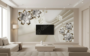 پوستر دیواری سه بعدی گل نقره ای