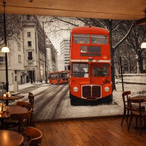 پوستر دیواری سه‌بعدی اتوبوس دوطبقه لندن در زمستان