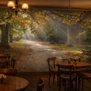 پوستر دیواری سه‌بعدی پارک پاییزی با نور خورشید