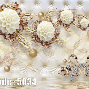 پوستر دیواری سه‌بعدی گل‌های طلایی لوکس با طراحی کلاسیک