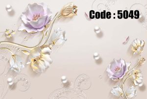 پوستر دیواری سه‌بعدی گل‌های صدفی با جزئیات طلایی