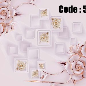 پوستر دیواری سه‌بعدی گل رز لوکس با قاب‌های هندسی مدرن