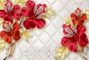 پوستر دیواری سه‌بعدی گل قرمز نگین‌دار با طراحی لوکس