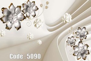 پوستر دیواری سه بعدی گل نقره ای