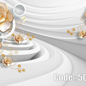 پوستر دیواری سه بعدی گل رز طلایی