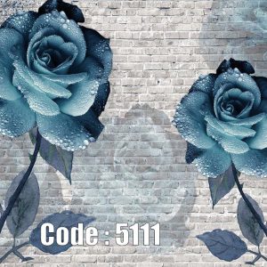 پوستر دیواری گل رز آبی با بافت آجری هنری