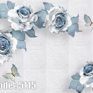 پوستر دیواری گل رز آبی با پروانه‌های لطیف