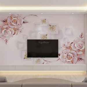پوستر دیواری سه‌بعدی گل رز لوکس با قاب‌های هندسی مدرن