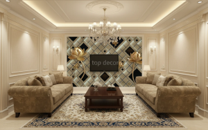 پوستر دیواری سه‌بعدی نیلوفر طلایی با طرح هندسی لوکس