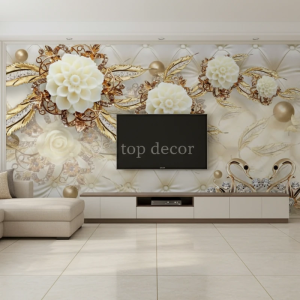 پوستر دیواری سه‌بعدی گل‌های طلایی لوکس با طراحی کلاسیک