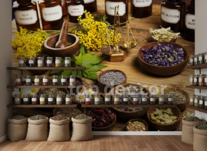 پوستر دیواری سه‌بعدی طرح گیاهان دارویی و گل‌های طبیعی