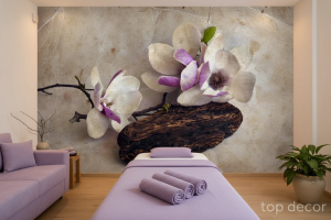 پوستر دیواری سه‌بعدی طرح شکوفه مگنولیا سنگی
