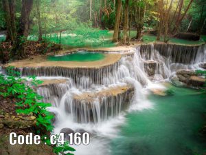 پوستر دیواری سه‌بعدی آبشار جنگلی فیروزه‌ای | طبیعت آرامش‌بخش