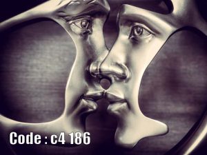 پوستر دیواری سه‌بعدی چهره مفهومی متالیک | هنر مدرن با جلوه‌ای رازآلود