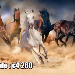 پوستر دیواری سه‌بعدی اسب‌های وحشی در حال دویدن با حس قدرت و آزادی