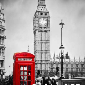 پوستر دیواری سه‌بعدی طرح لندن کلاسیک با تلفن قرمز