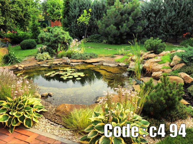پوستر دیواری سه‌بعدی طرح باغ سبز و آب‌نما