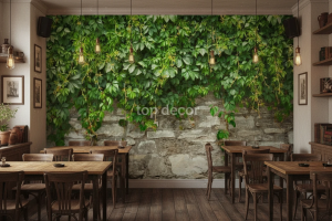 پوستر دیواری دیوار سنگی با پیچک سبز طبیعی