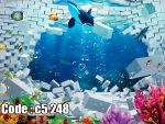پوستر دیواری دنیای زیر آب سه‌بعدی | شکستن دیوار به اعماق اقیانوس