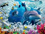 پوستر دیواری دلفین‌های سه‌بعدی | شکستن دیوار به دنیای شگفت‌انگیز اقیانوس