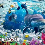 پوستر دیواری دلفین‌های سه‌بعدی | شکستن دیوار به دنیای شگفت‌انگیز اقیانوس