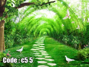 پوستر دیواری سه‌بعدی تونل سبز طبیعت با مسیر آرامش