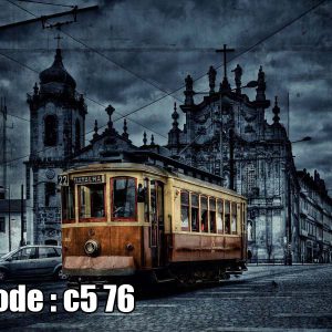 پوستر دیواری سه‌بعدی طرح ترام کلاسیک و شهر بارانی