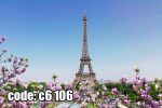 پوستر دیواری برج ایفل پاریس با شکوفه‌های بهاری