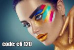 پوستر دیواری پرتره فشن طلایی با پس‌زمینه آبی (گلامور و لوکس)